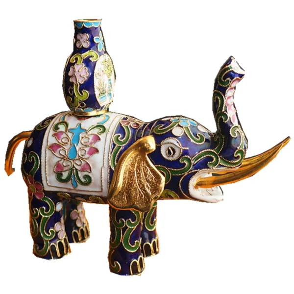 kf-S17dbc3d0c10a4d19a9f672975c2d4ce9G Vintage Cloisonne Elephant Figurine Copper Enamel Decor