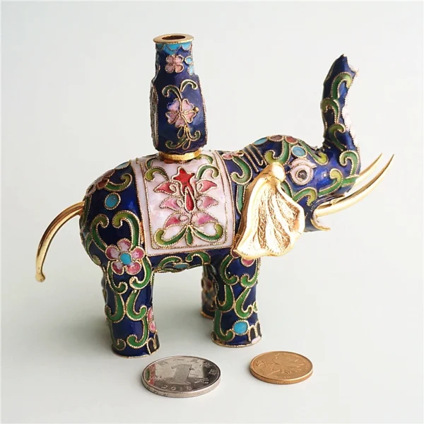 kf-S6035c80467f2475a850cdf8c3c96578f9 Vintage Cloisonne Elephant Figurine Copper Enamel Decor