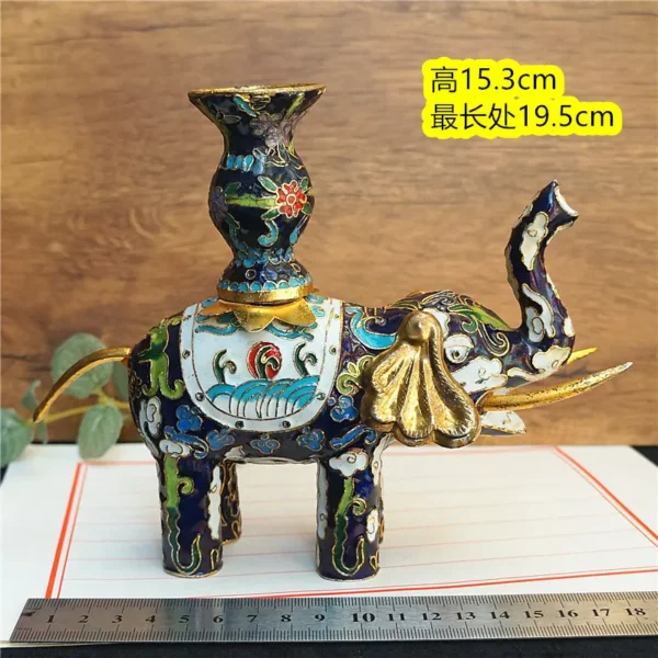 kf-S80b459977557422a99e7f6c22f6eb382t Vintage Cloisonne Elephant Figurine Copper Enamel Decor